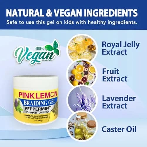 PINK LEMON Braiding Gel Peppermint 5 oz | Maximum Hold, No Flaking, High Shine thumbnail 4