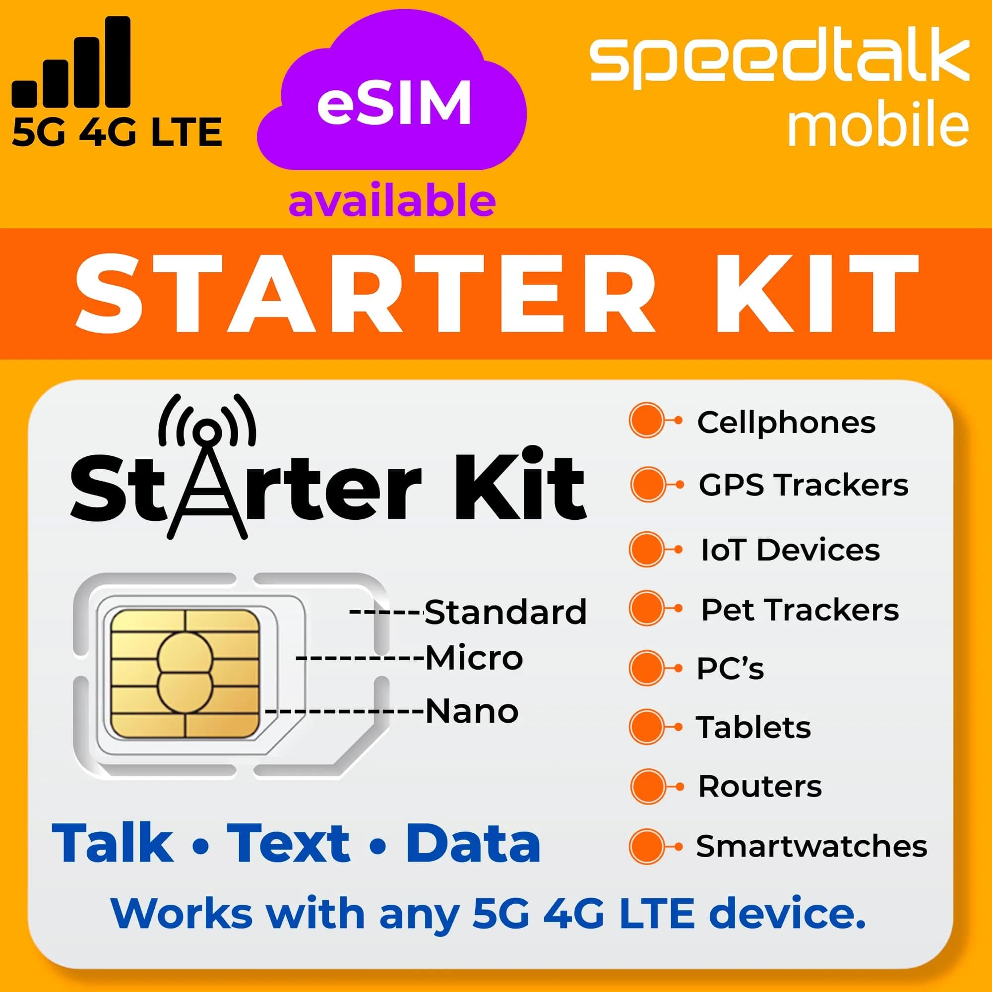 SpeedTalk Mobile Smartwatch SIM Card Kit - Triple Cut Nano/Micro/Standard for 4G Wearables | No Contract, No Credit Check — Universal SIM kit