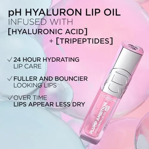 L'Oreal Paris Plump Ambition pH Hyaluron Lip Oil, pH Cristal Ice 0.16 Fl Oz | Hydrating, Plumping, Color Changing Lip Oil thumbnail 6