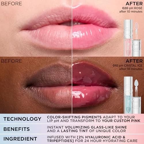 L'Oreal Paris Plump Ambition pH Hyaluron Lip Oil, pH Cristal Ice 0.16 Fl Oz | Hydrating, Plumping, Color Changing Lip Oil thumbnail 8