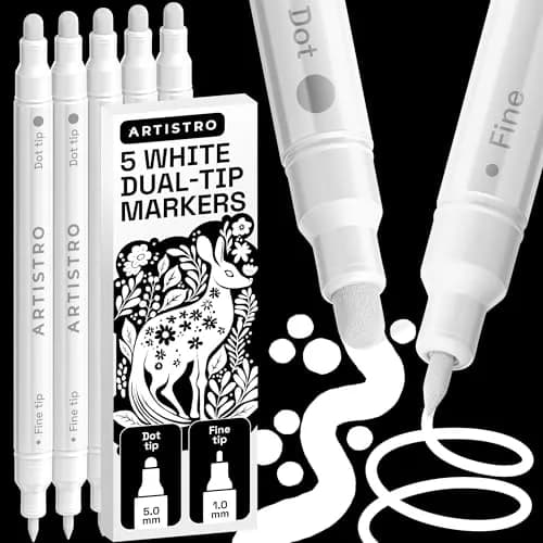 ARTISTRO White Dual-Tip Acrylic Paint Marker Pens Set of 5 | ASTM D-4236 Certified thumbnail 1