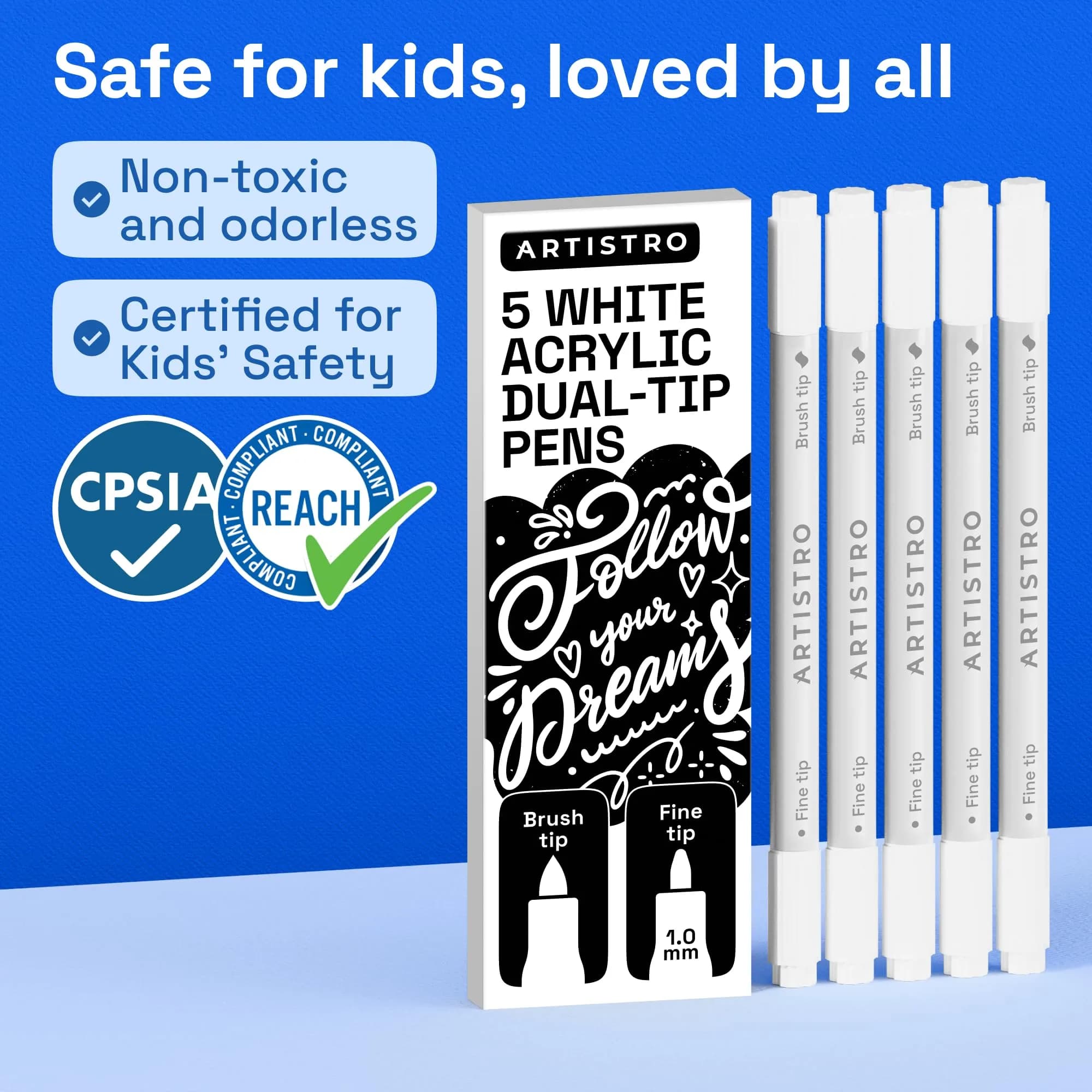 ARTISTRO White Acrylic Paint Markers, Dual Tip (12 Count) - Classic White for Multi-Surface Artistry - view 6