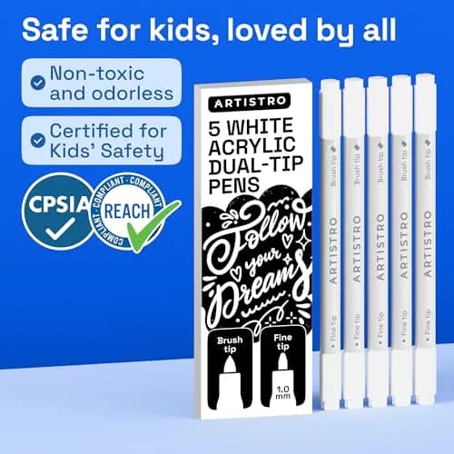 ARTISTRO White Dual-Tip Acrylic Paint Marker Pens (5 Count) | ASTM D-4236 Certified thumbnail 6