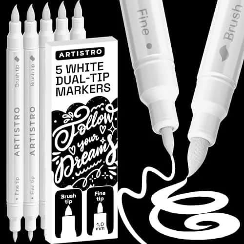 ARTISTRO White Dual-Tip Acrylic Paint Marker Pens (5 Count) | ASTM D-4236 Certified thumbnail 1