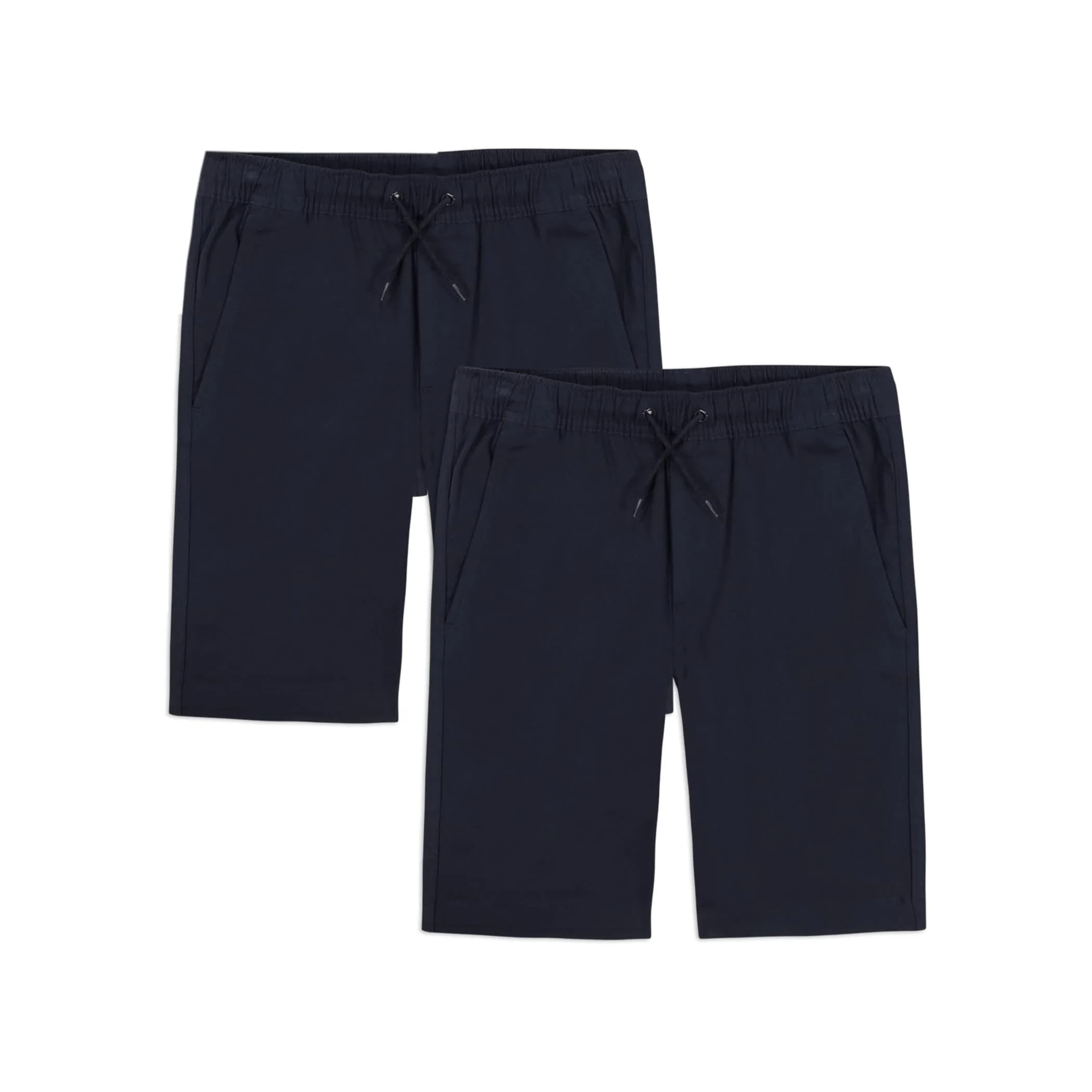 Approved School Wear Boys' School Uniform Pull On Shorts, Stretch Twill & Drawstring Waist, Multipack, Navy/2-Pack
