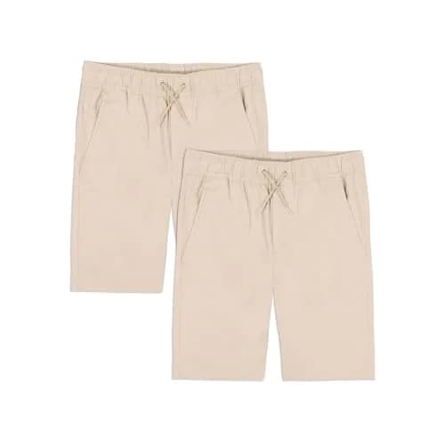 Approved School Wear Boys' School Uniform Pull On Shorts, Stretch Twill & Drawstring Waist, Multipack, Khaki/2-Pack | Comfortable & Durable thumbnail 1