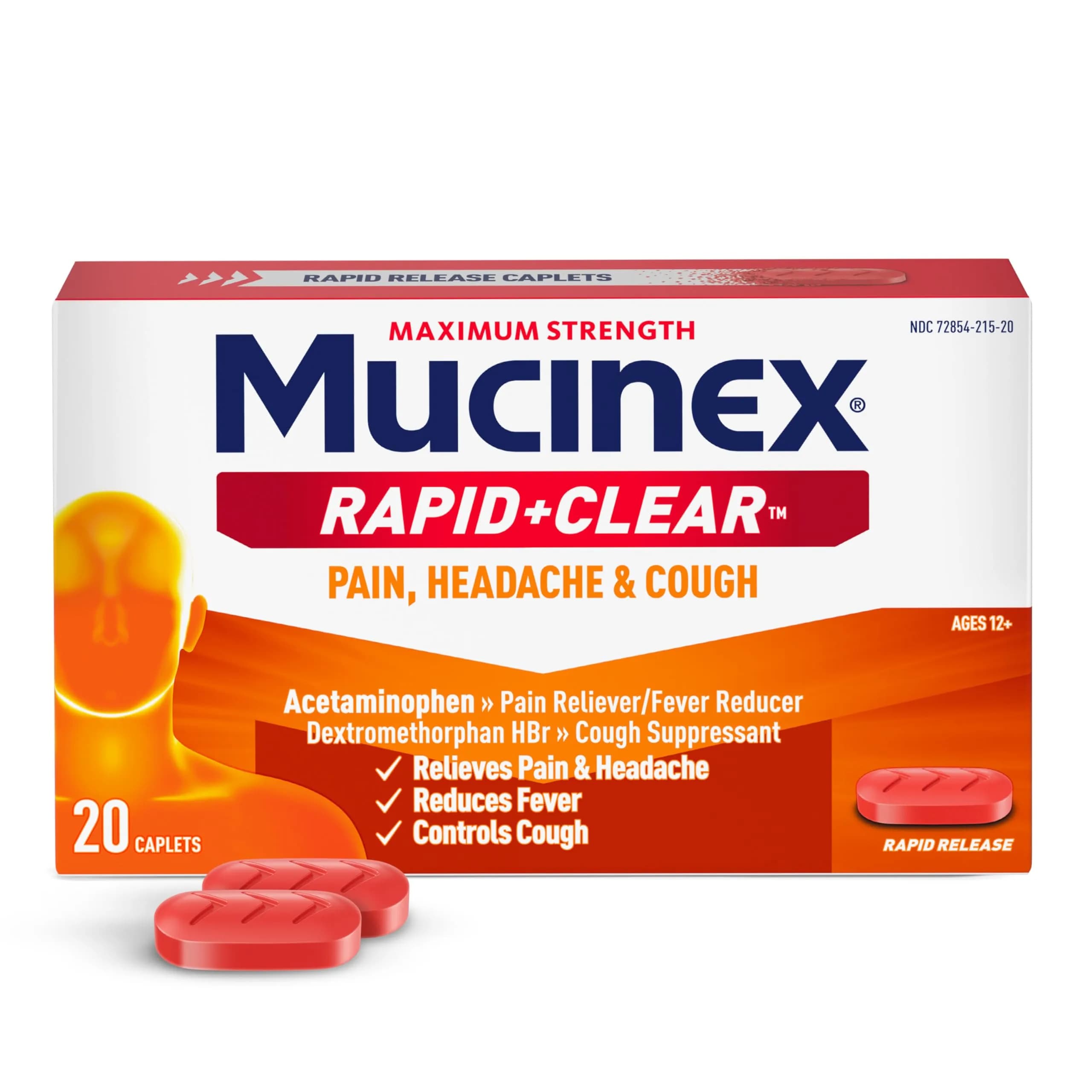 Mucinex Rapid+Clear Pain, Headache & Cough Caplets | Fast Relief for Cold & Flu Symptoms