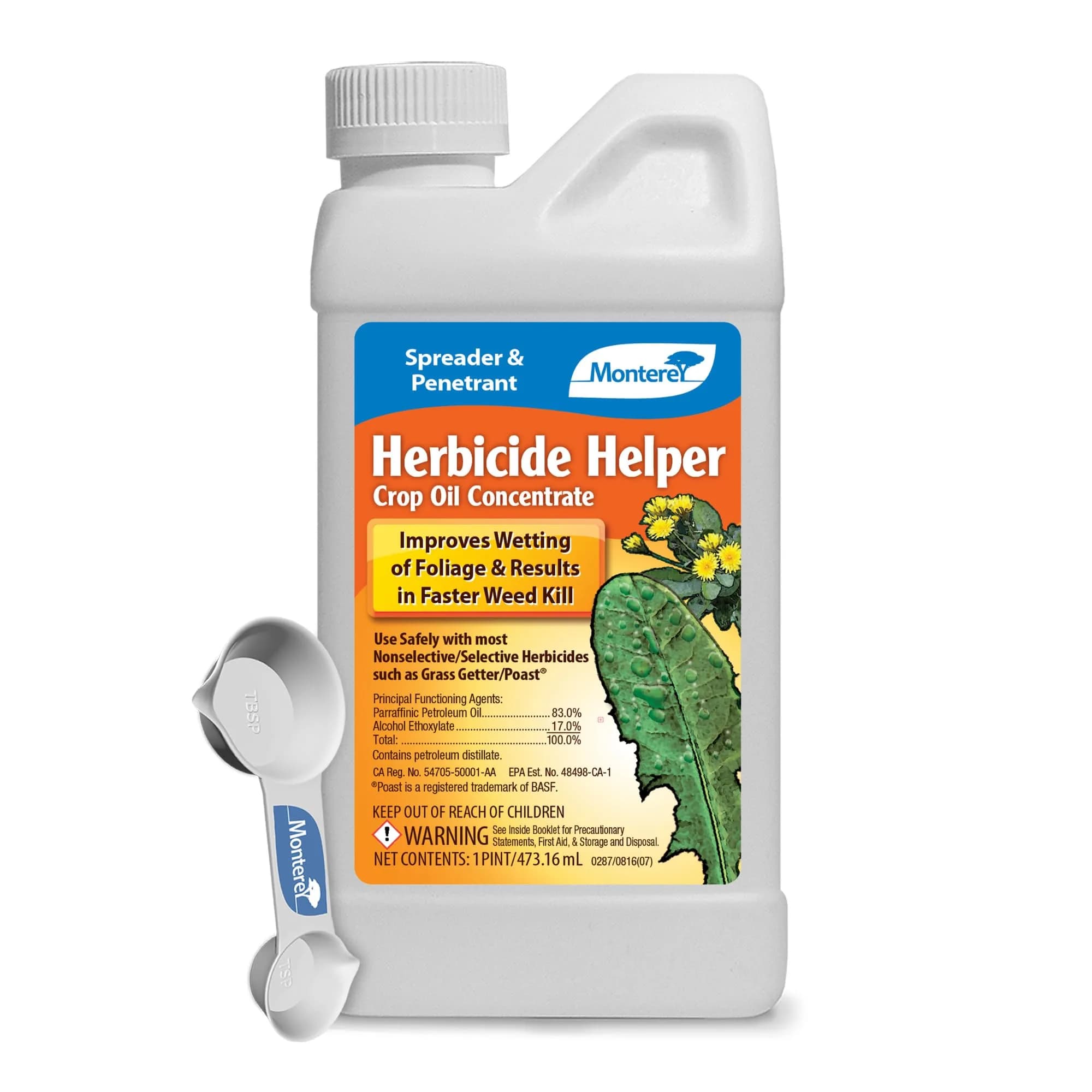 Monterey Weed Moss Control Agent 16 oz | Herbicide Helper Crop Oil Concentrate for Faster Weed Kill — 16 oz with Spoon