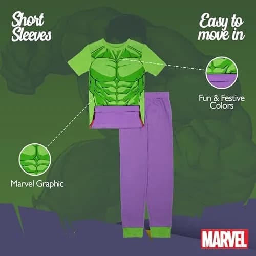Marvel Boys' 2-Piece Snug-fit Cotton Pajama Set, Soft & Cute for Kids, HULK SMASH, 8 thumbnail 3