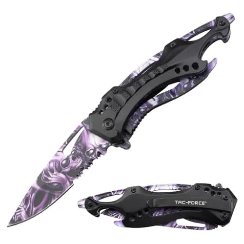 Tac-Force Folding Pocket Knife 3.25 inch Half Serrated Blade | Durable EDC Tool with Skull Print Handle thumbnail 1