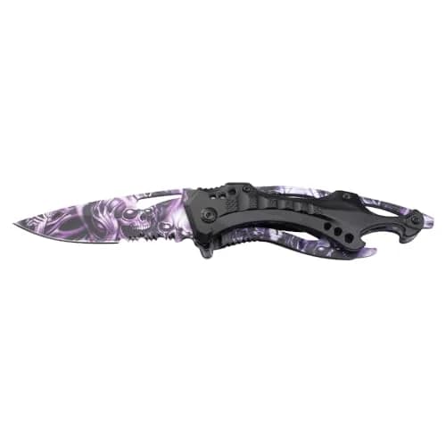 Tac-Force Folding Pocket Knife 3.25 inch Half Serrated Blade | Durable EDC Tool with Skull Print Handle thumbnail 4