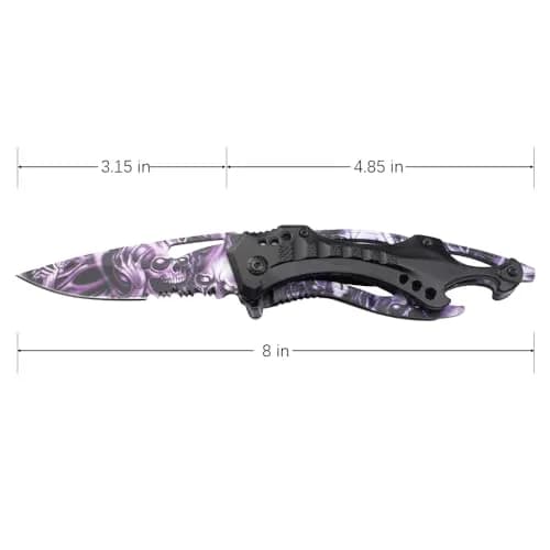 Tac-Force Folding Pocket Knife 3.25 inch Half Serrated Blade | Durable EDC Tool with Skull Print Handle thumbnail 5