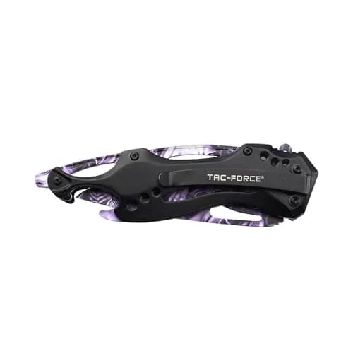 Tac-Force Folding Pocket Knife 3.25 inch Half Serrated Blade | Durable EDC Tool with Skull Print Handle thumbnail 2
