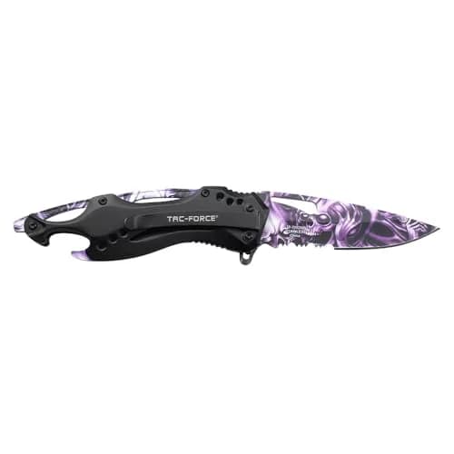 Tac-Force Folding Pocket Knife 3.25 inch Half Serrated Blade | Durable EDC Tool with Skull Print Handle thumbnail 3