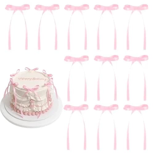 NatNarr Pink Ribbon Bow Cake Toppers (30 Pack, 2.9 x 5.7 inches) | Viral Coquette Style for Indian Parties - main product image