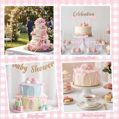 NatNarr Pink Ribbon Bow Cake Toppers (30 Pack, 2.9 x 5.7 inches) | Viral Coquette Style for Indian Parties thumbnail 4