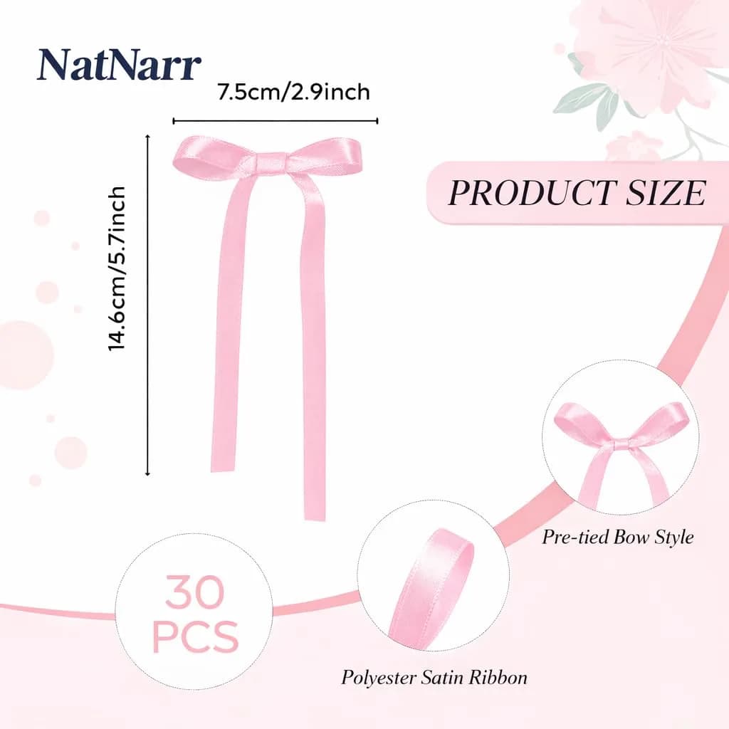 NatNarr Pink Ribbon Bow Cake Toppers (30 Pack, 2.9 x 5.7 inches) | Viral Coquette Style for Indian Parties - view 5