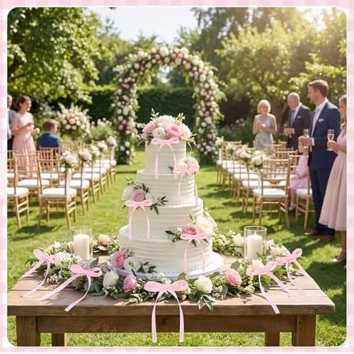 NatNarr Pink Ribbon Bow Cake Toppers (30 Pack, 2.9 x 5.7 inches) | Viral Coquette Style for Indian Parties thumbnail 3