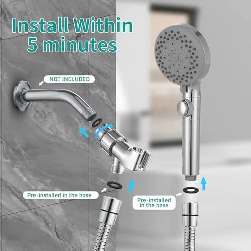 DOILIESE Handheld Shower Head with 79" Extra Long Hose 7 Modes, Chrome | High Pressure & Water Saving thumbnail 6