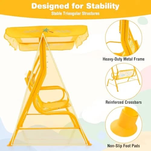 HONEY JOY Kids Patio Swing 2-Seater Adjustable Canopy Waterproof | Safe & All Weather thumbnail 4