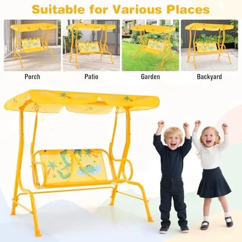 HONEY JOY Kids Patio Swing 2-Seater Adjustable Canopy Waterproof | Safe & All Weather thumbnail 5
