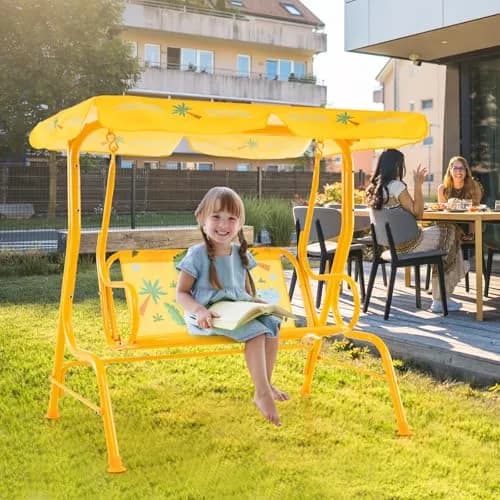 HONEY JOY Kids Patio Swing 2-Seater Adjustable Canopy Waterproof | Safe & All Weather thumbnail 7