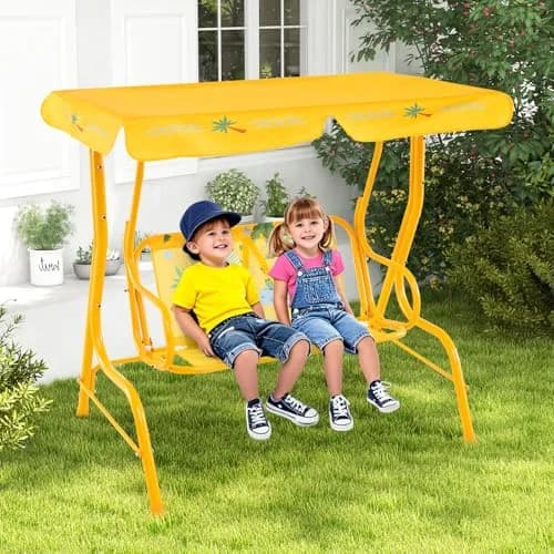 HONEY JOY Kids Patio Swing 2-Seater Adjustable Canopy Waterproof | Safe & All Weather thumbnail 8