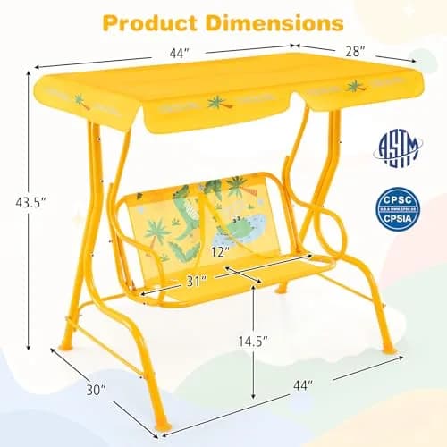 HONEY JOY Kids Patio Swing 2-Seater Adjustable Canopy Waterproof | Safe & All Weather thumbnail 9