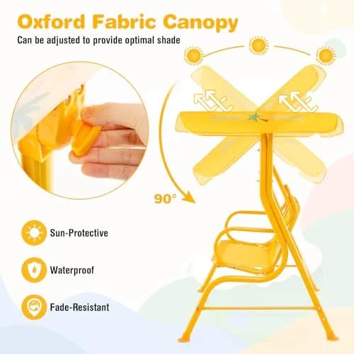 HONEY JOY Kids Patio Swing 2-Seater Adjustable Canopy Waterproof | Safe & All Weather thumbnail 2