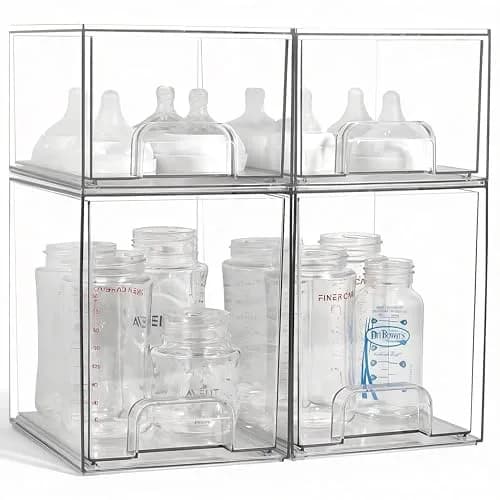 MINMUNJIU Baby Bottle Organizer 4 Pack Clear Space-Saving Stackable Drawer for Nursery thumbnail 1