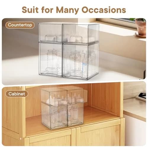 MINMUNJIU Baby Bottle Organizer 4 Pack Clear Space-Saving Stackable Drawer for Nursery thumbnail 4