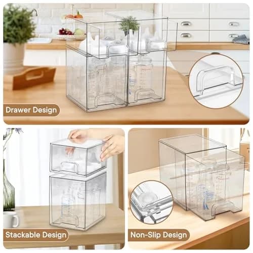 MINMUNJIU Baby Bottle Organizer 4 Pack Clear Space-Saving Stackable Drawer for Nursery thumbnail 5