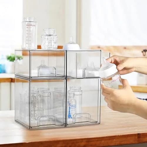 MINMUNJIU Baby Bottle Organizer 4 Pack Clear Space-Saving Stackable Drawer for Nursery thumbnail 6