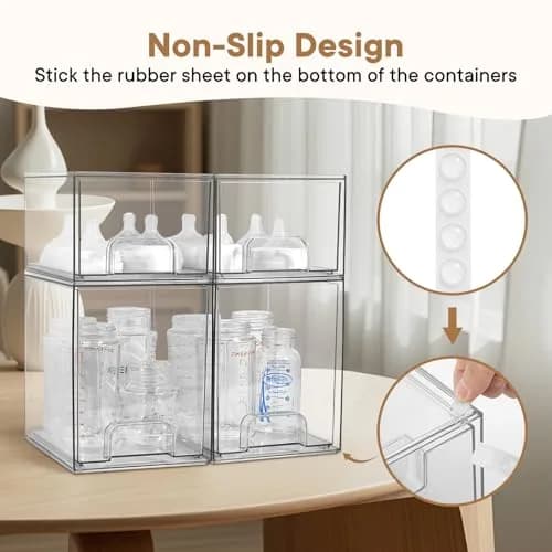 MINMUNJIU Baby Bottle Organizer 4 Pack Clear Space-Saving Stackable Drawer for Nursery thumbnail 3