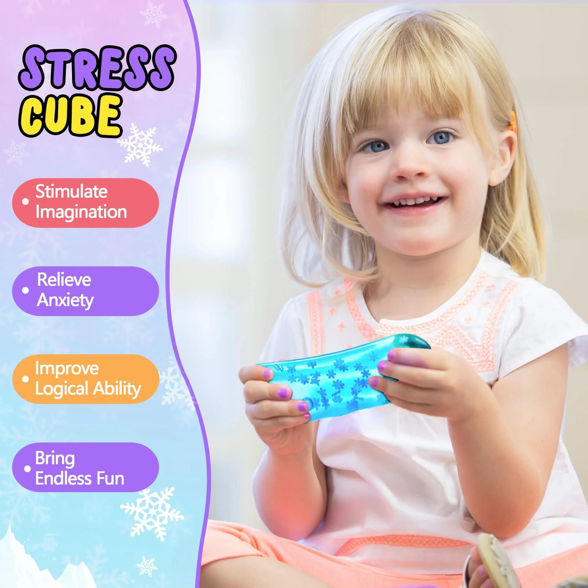 Meijoy Glow in The Dark Snowflakes Stress Cube 5.5cm (2.17 inches) | ASTM-Tested Sensory Toy for Kids & Adults - view 7