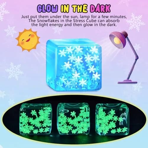 Meijoy Glow in The Dark Snowflakes Stress Cube 5.5cm (2.17 inches) | ASTM-Tested Sensory Toy for Kids & Adults thumbnail 3