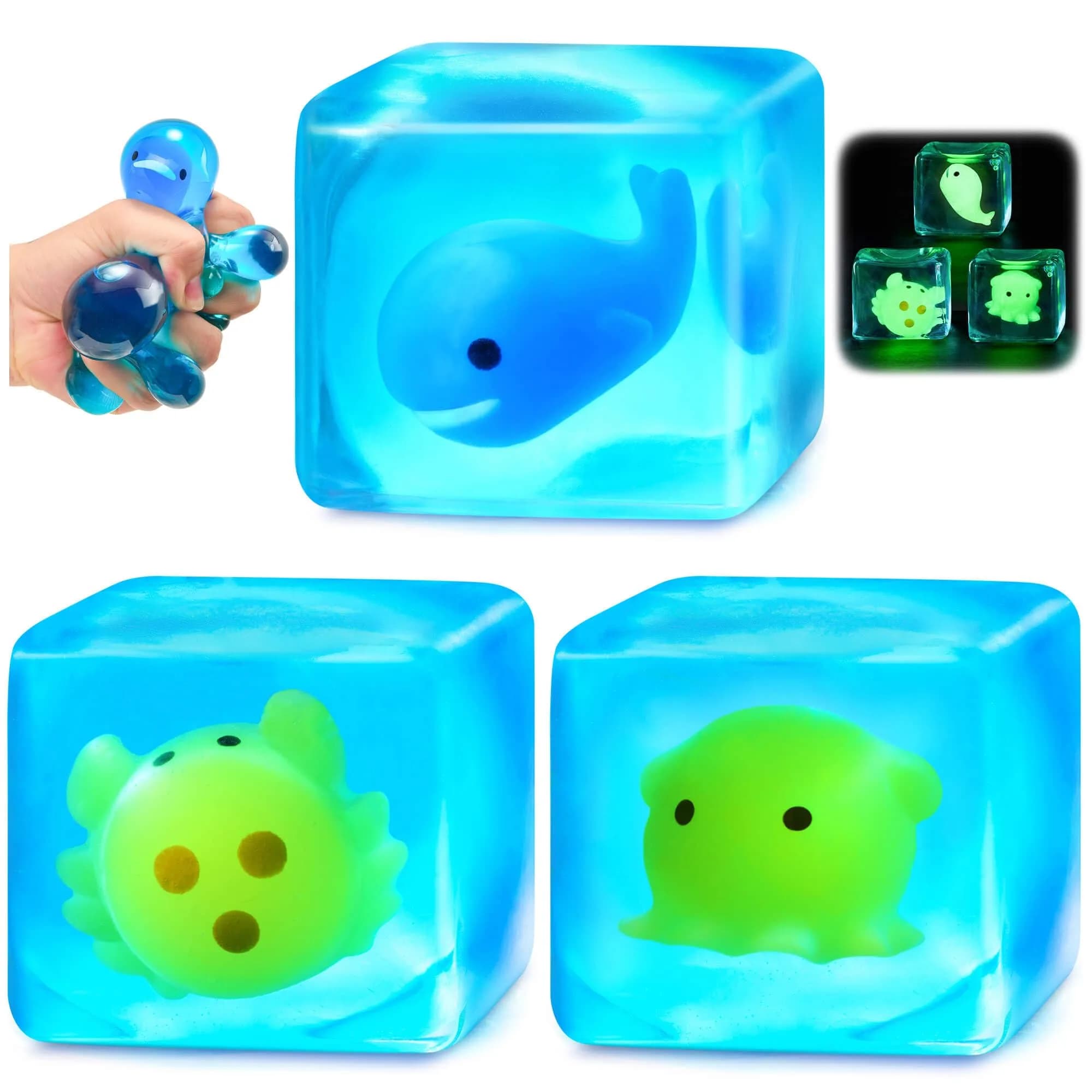 Meijoy Glow in The Dark Snowflakes Stress Cube 5.5cm (2.17 inches) | ASTM-Tested Sensory Toy for Kids & Adults — Green