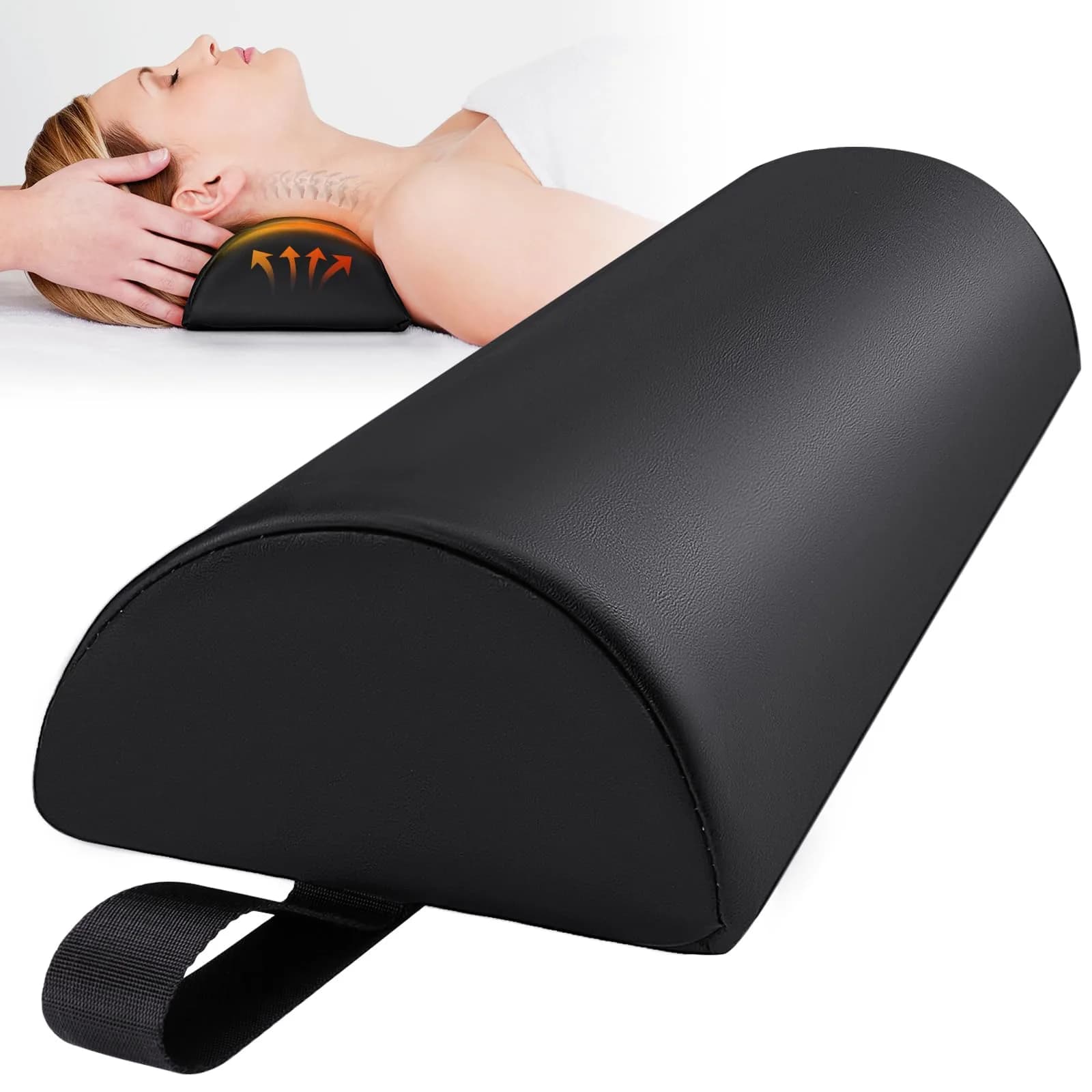 Noverlife Half Round Massage Table Bolster Pillow 17x6x4 inch | Support & Comfort for Therapy — Small Black - 17x6x4 in - Pu Leather
