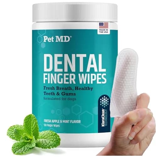 Pet MD Pet Dental Finger Wipes for Dogs - Fresh Apple & Mint Flavor - 50ct | Gentle, Effective Oral Hygiene Support thumbnail 1