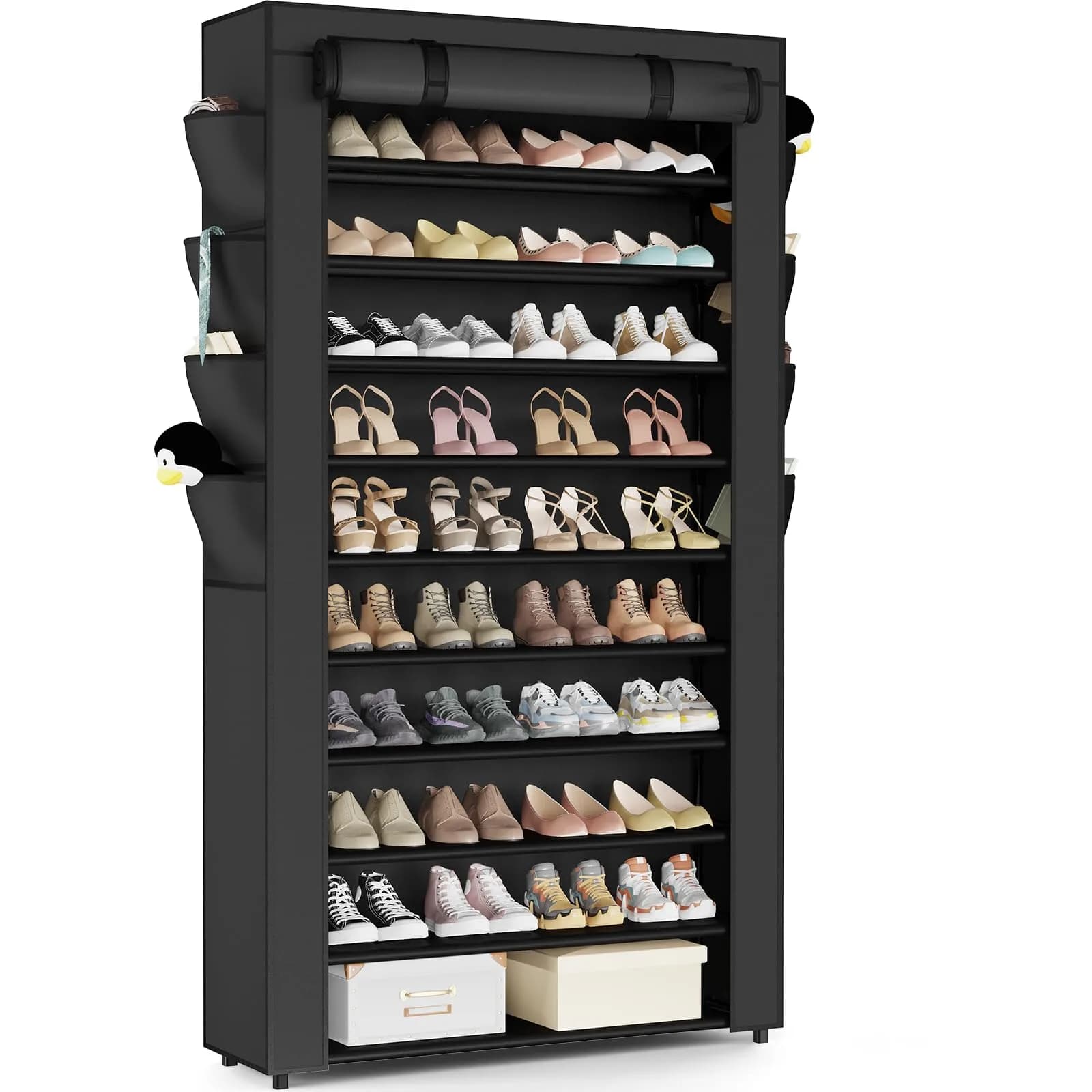 Mavivegue Shoe Rack with Cover 10+1 Tier Tall Shoe Storage for 50-55 Pairs | Space-Saving Entryway Organizer