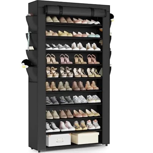 Mavivegue Shoe Rack with Cover 10+1 Tier Tall Shoe Storage for 50-55 Pairs | Space-Saving Entryway Organizer thumbnail 1