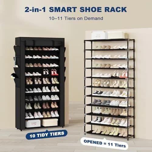 Mavivegue Shoe Rack with Cover 10+1 Tier Tall Shoe Storage for 50-55 Pairs | Space-Saving Entryway Organizer thumbnail 3