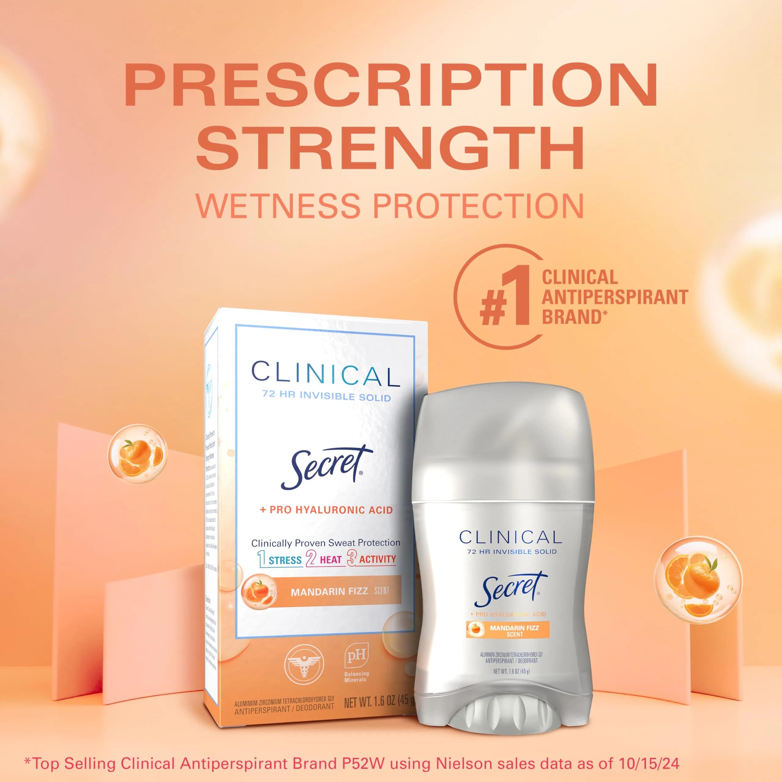 Secret Clinical Strength Invisible Solid Antiperspirant Deodorant for Women, Mandarin Fizz Scent, 40.8 g (1.6 oz) - view 5