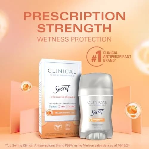 Secret Clinical Strength Invisible Solid Antiperspirant Deodorant for Women, Mandarin Fizz Scent, 40.8 g (1.6 oz) thumbnail 5