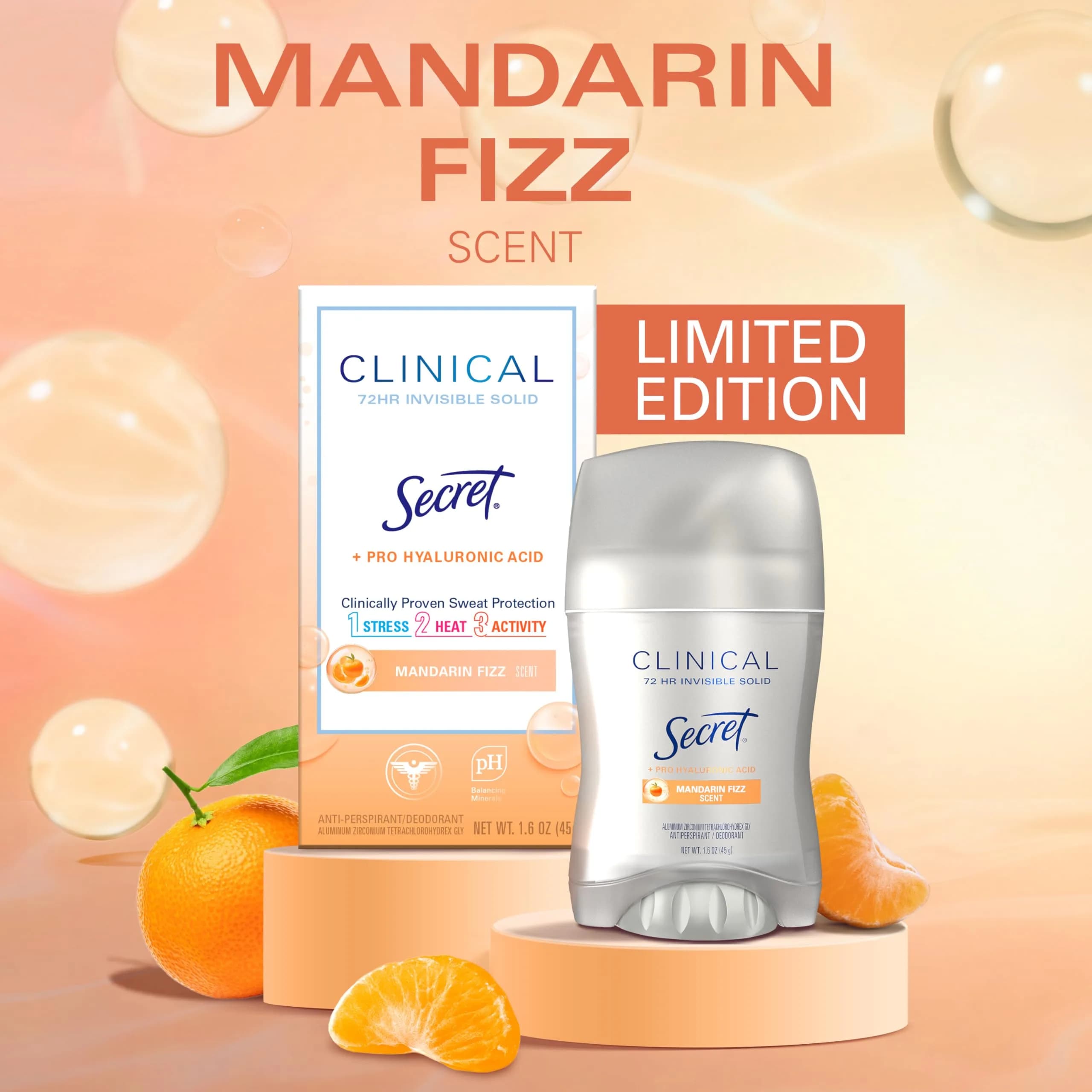 Secret Clinical Strength Invisible Solid Antiperspirant Deodorant for Women, Mandarin Fizz Scent, 40.8 g (1.6 oz) - view 3