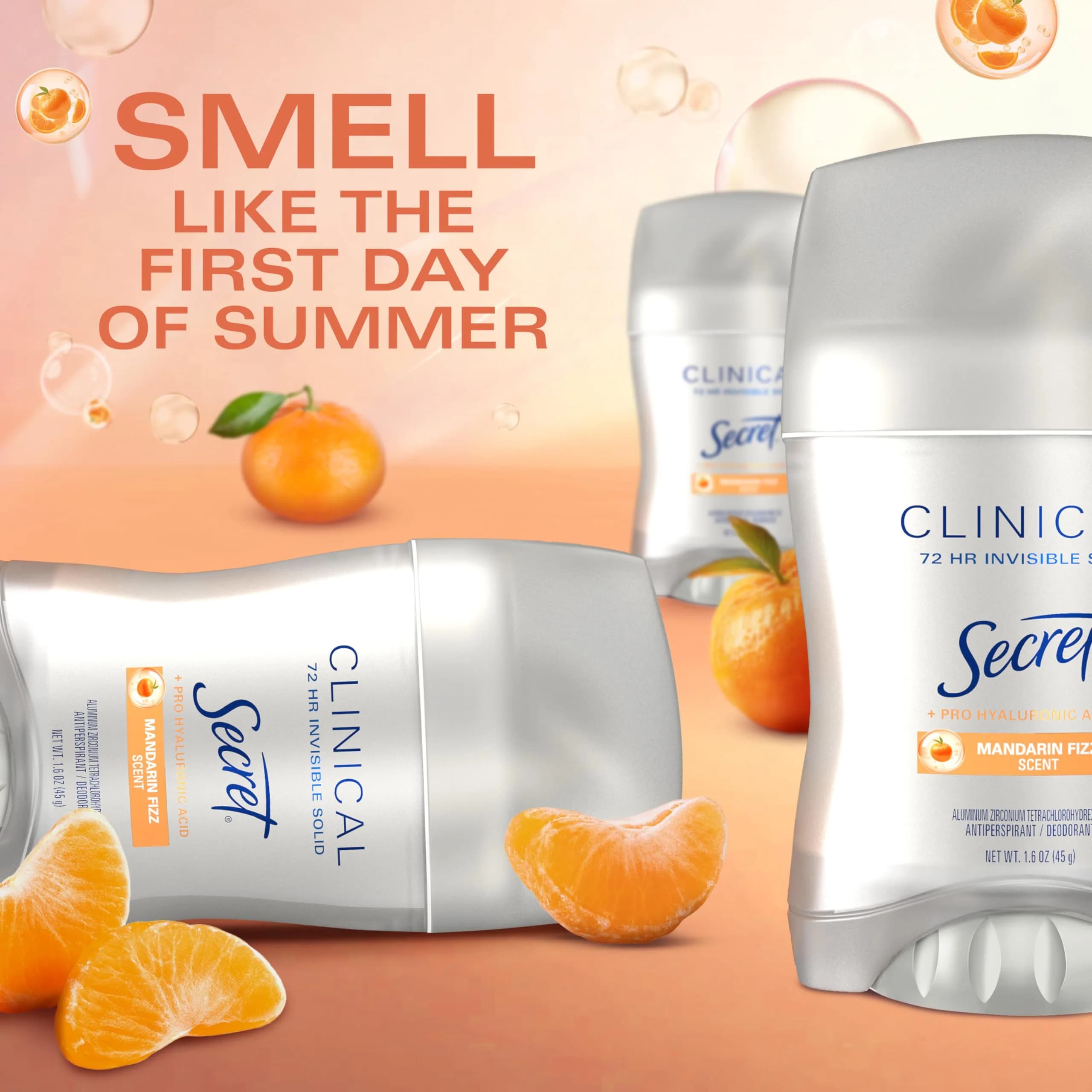 Secret Clinical Strength Invisible Solid Antiperspirant Deodorant for Women, Mandarin Fizz Scent, 40.8 g (1.6 oz) - view 4