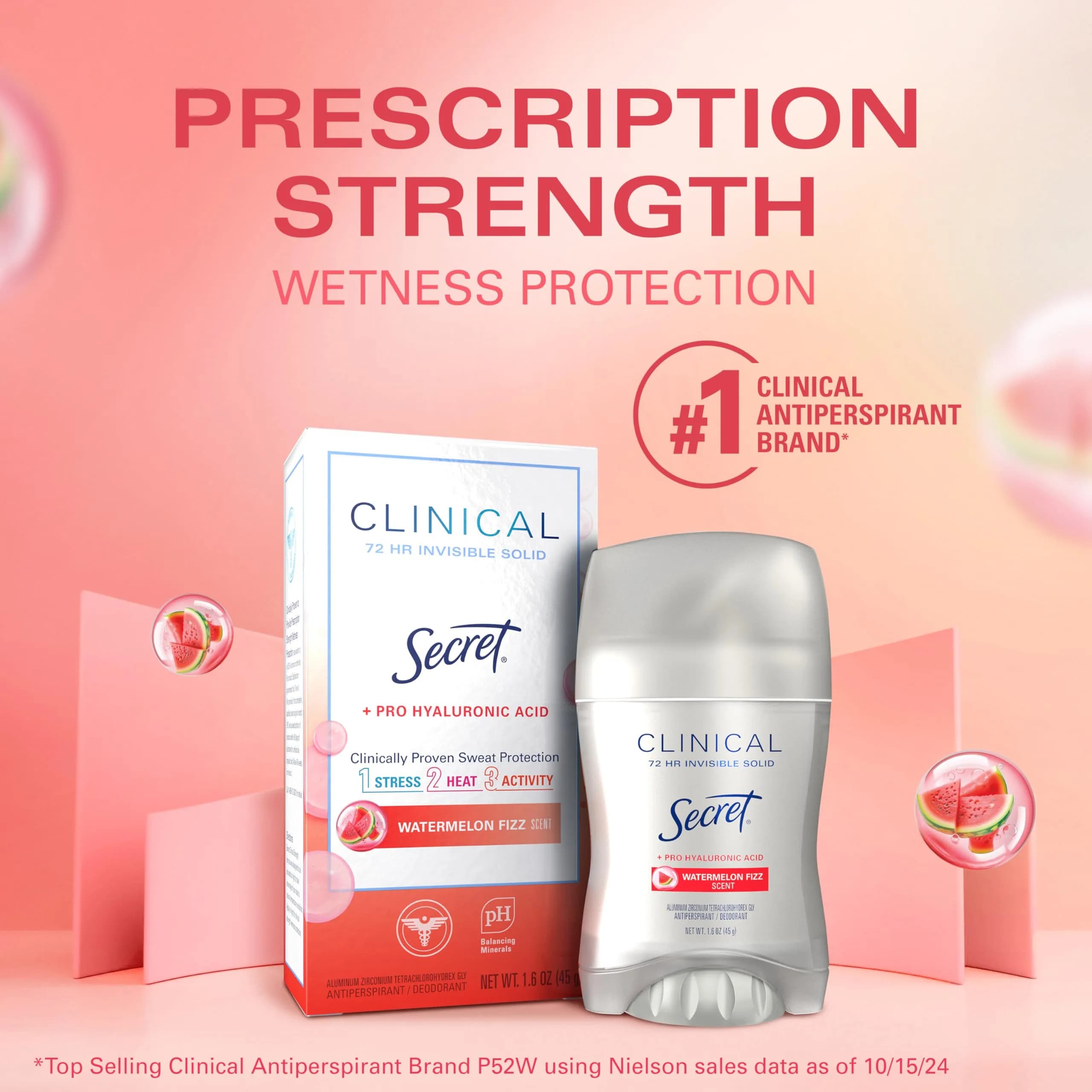 Secret Clinical Strength Antiperspirant Deodorant for Women, Watermelon Fizz Scent, 47ml (1.6 oz) | 72hr Stress & Odor Protection - view 5
