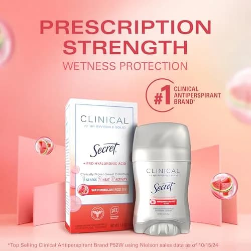 Secret Clinical Strength Antiperspirant Deodorant for Women, Watermelon Fizz Scent, 47ml (1.6 oz) | 72hr Stress & Odor Protection thumbnail 5