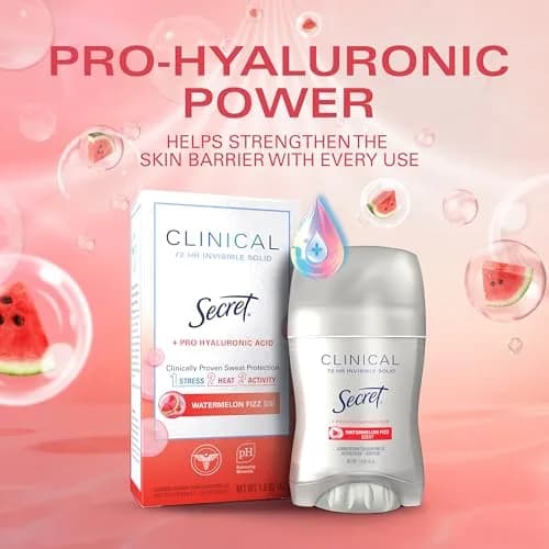 Secret Clinical Strength Antiperspirant Deodorant for Women, Watermelon Fizz Scent, 47ml (1.6 oz) | 72hr Stress & Odor Protection thumbnail 6