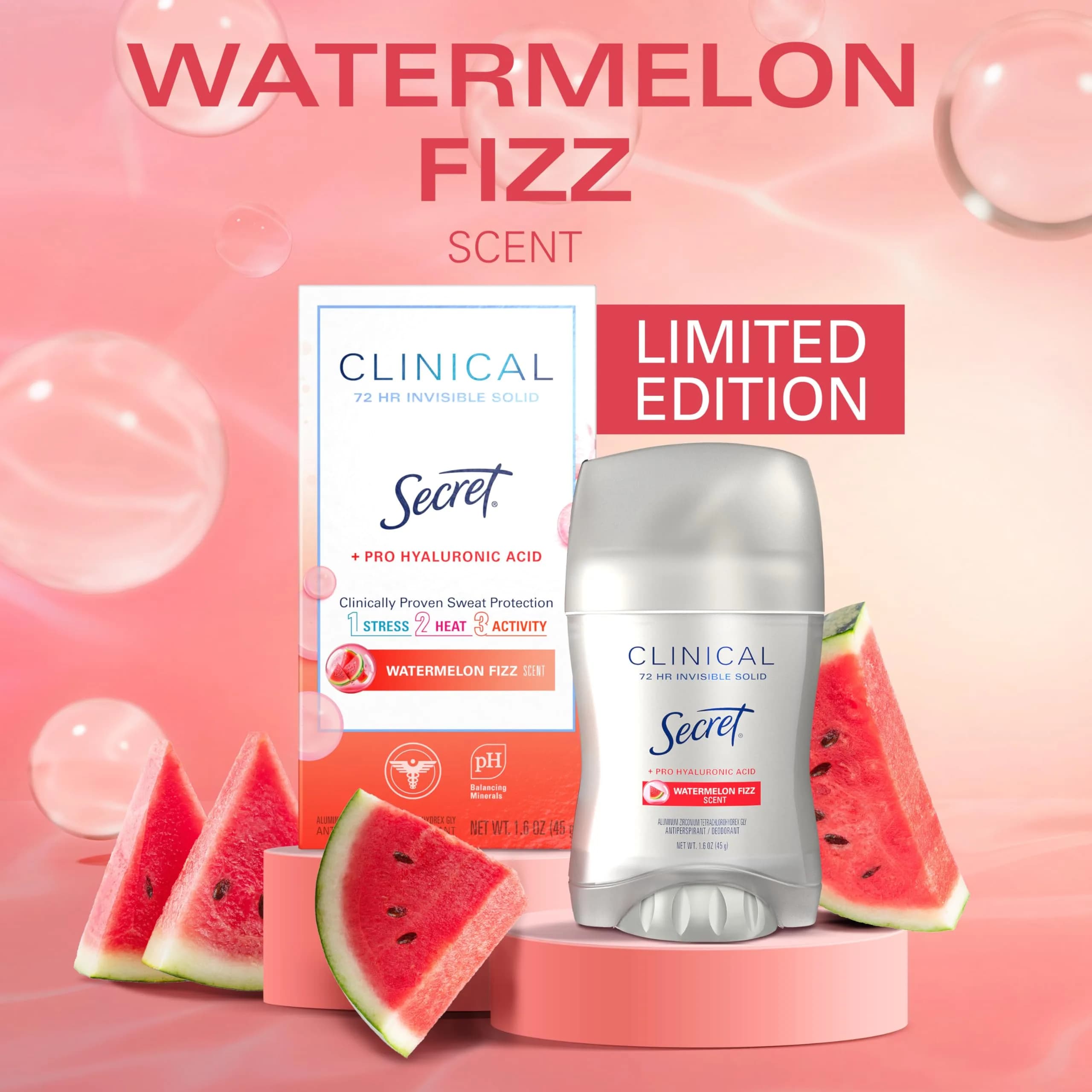 Secret Clinical Strength Watermelon Fizz Invisible Solid Antiperspirant Deodorant for Women, 1.6 oz - view 3